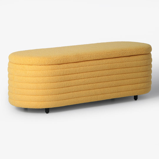 Alexandria 54" Wide Mid-Century Modern Upholstered Teddy Sherpa Tufted Oval Storage Ottoman Bench