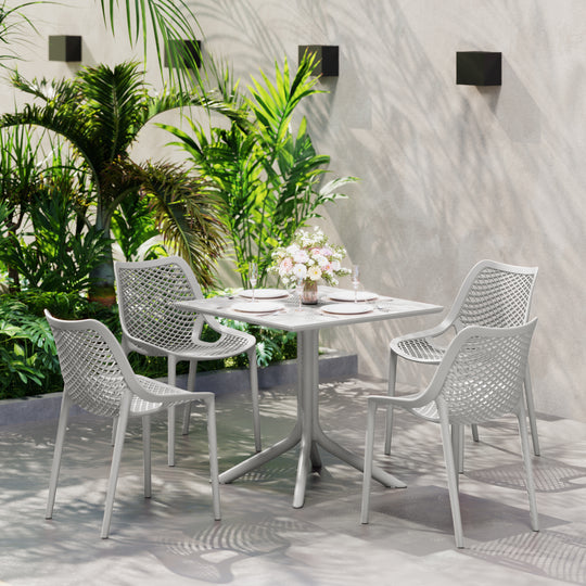 Playa 5-Piece Modern Square Patio Dining Table Set with Stackable Patio Dining Chairs
