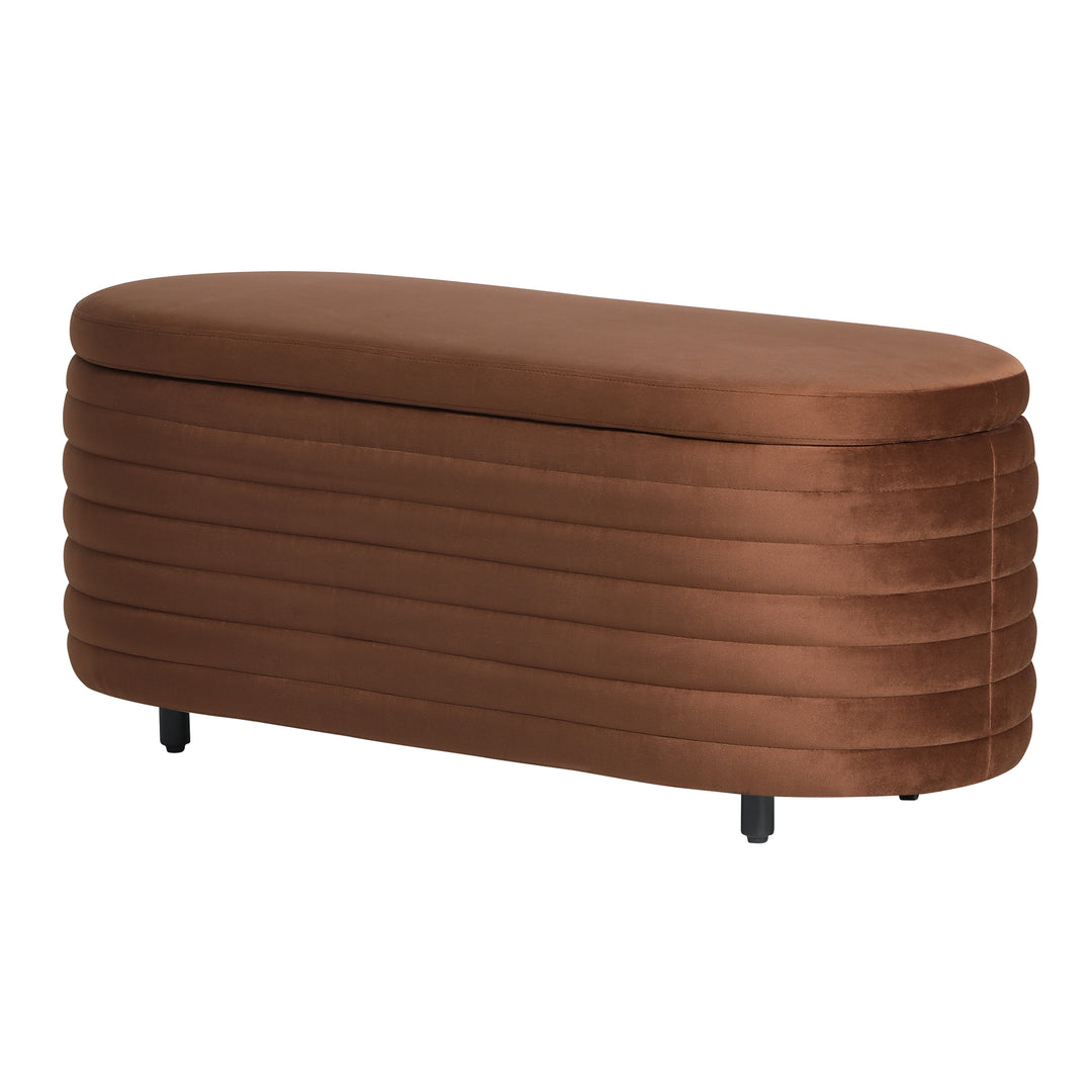 Phoebe 42" Wide Mid-Century Modern Upholstered Velvet Tufted Oval Storage Ottoman Bench