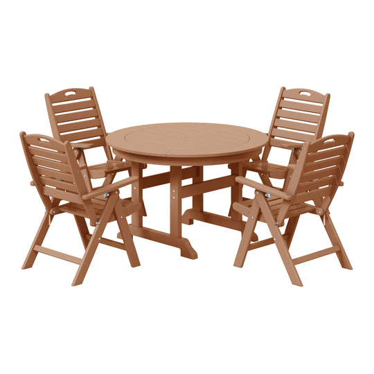 Malibu 5-Piece HDPE Round Patio Dining Table Set with Foldable Chairs