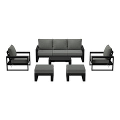 Montara 8-Piece Modern HDPE Outdoor Patio Furniture Conversation Set with Coffee Table and Ottomans