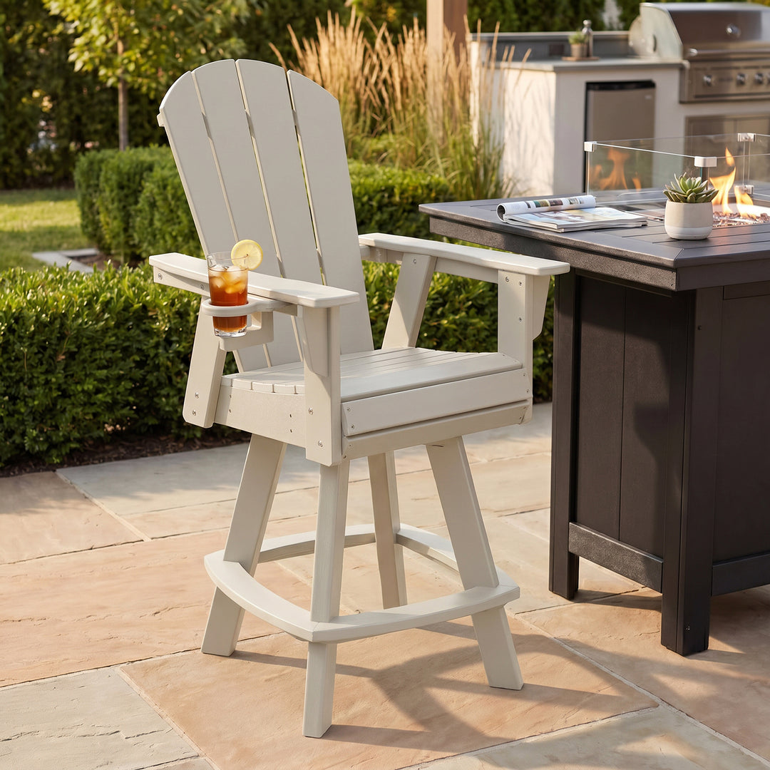Malibu Outdoor HDPE Swivel Adirondack Bar Height Chair With Cup Holder