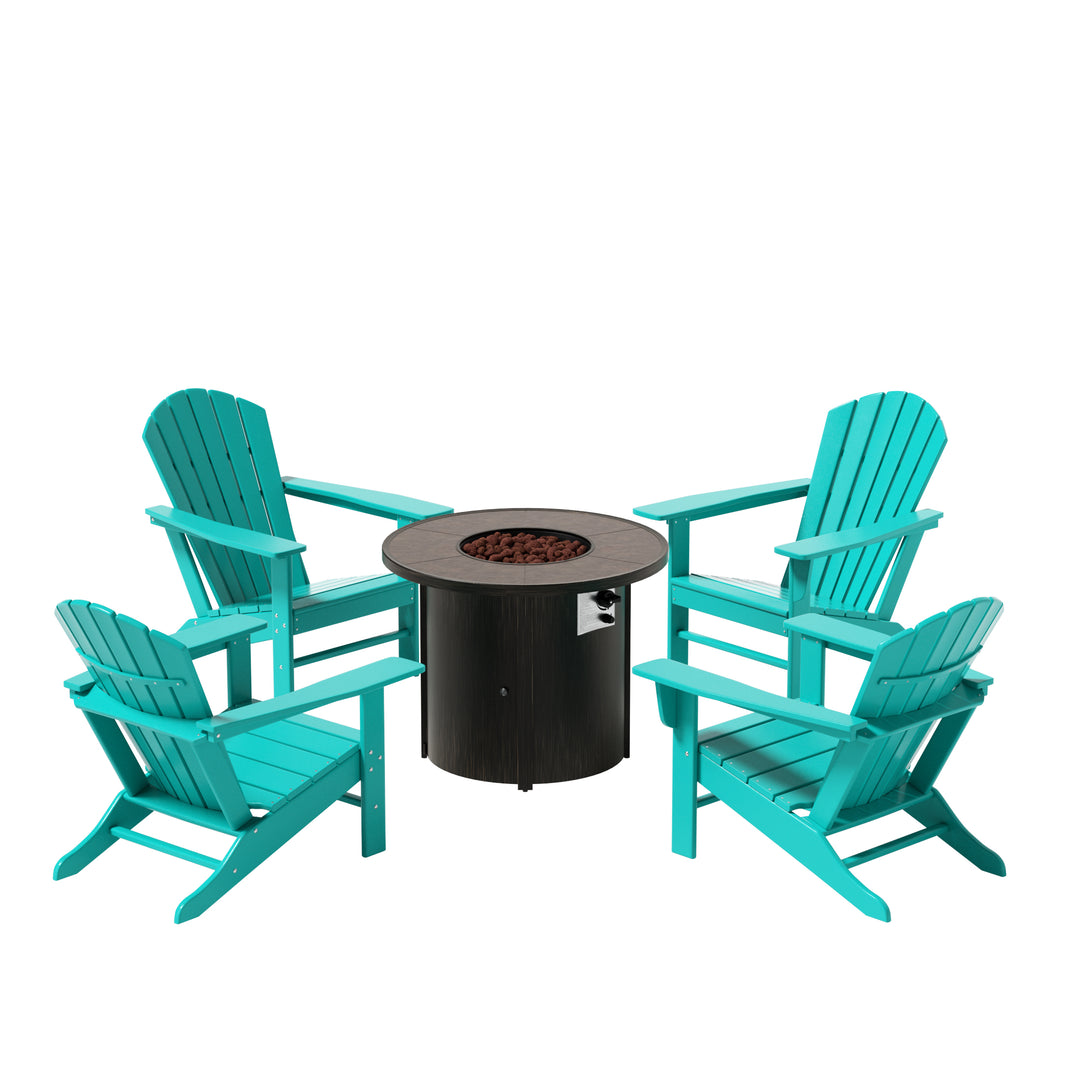 Dylan Outdoor Patio Adirondack Chair with Round Fire Pit Table Sets