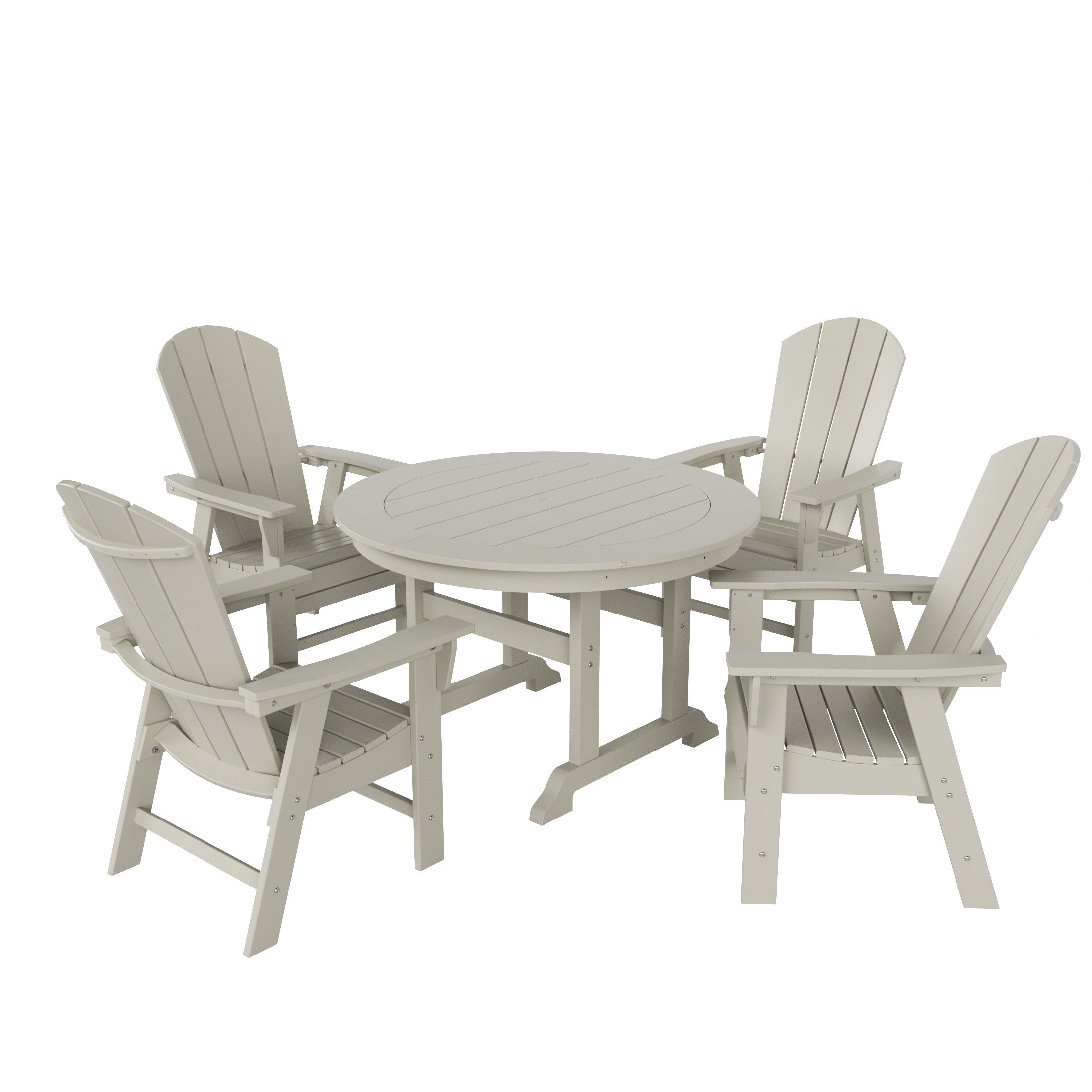 Malibu 5 Piece Outdoor Patio Dining Round Table and Curved Back Armchair Set