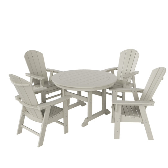 Malibu 5 Piece Outdoor Patio Round Dining Table and Curved Back Armchair Set