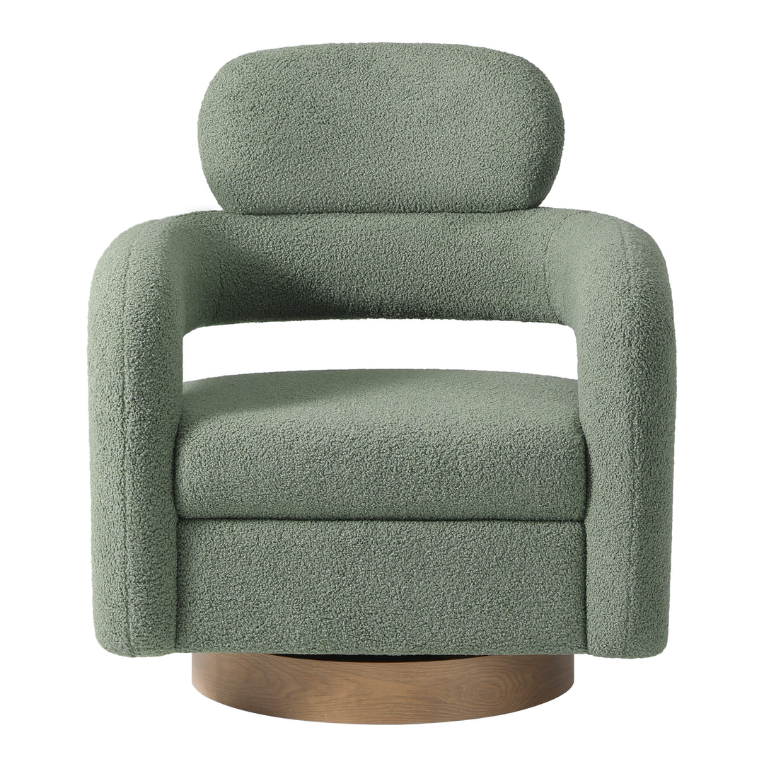 Alexandria Mid-Century Modern Sherpa Swivel Barrel Accent Chair With Storage Ottoman