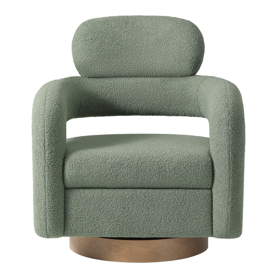 Alexandria Mid-Century Modern Sherpa Swivel Barrel Accent Chair With Storage Ottoman