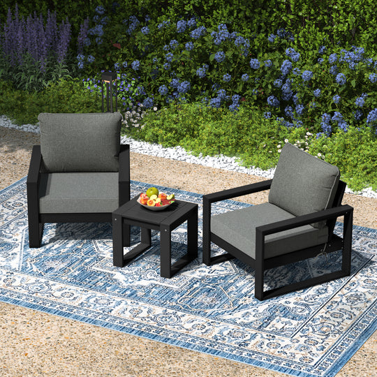 Montara Outdoor Modern 3-Piece HDPE Patio Sofa Set with Side Table