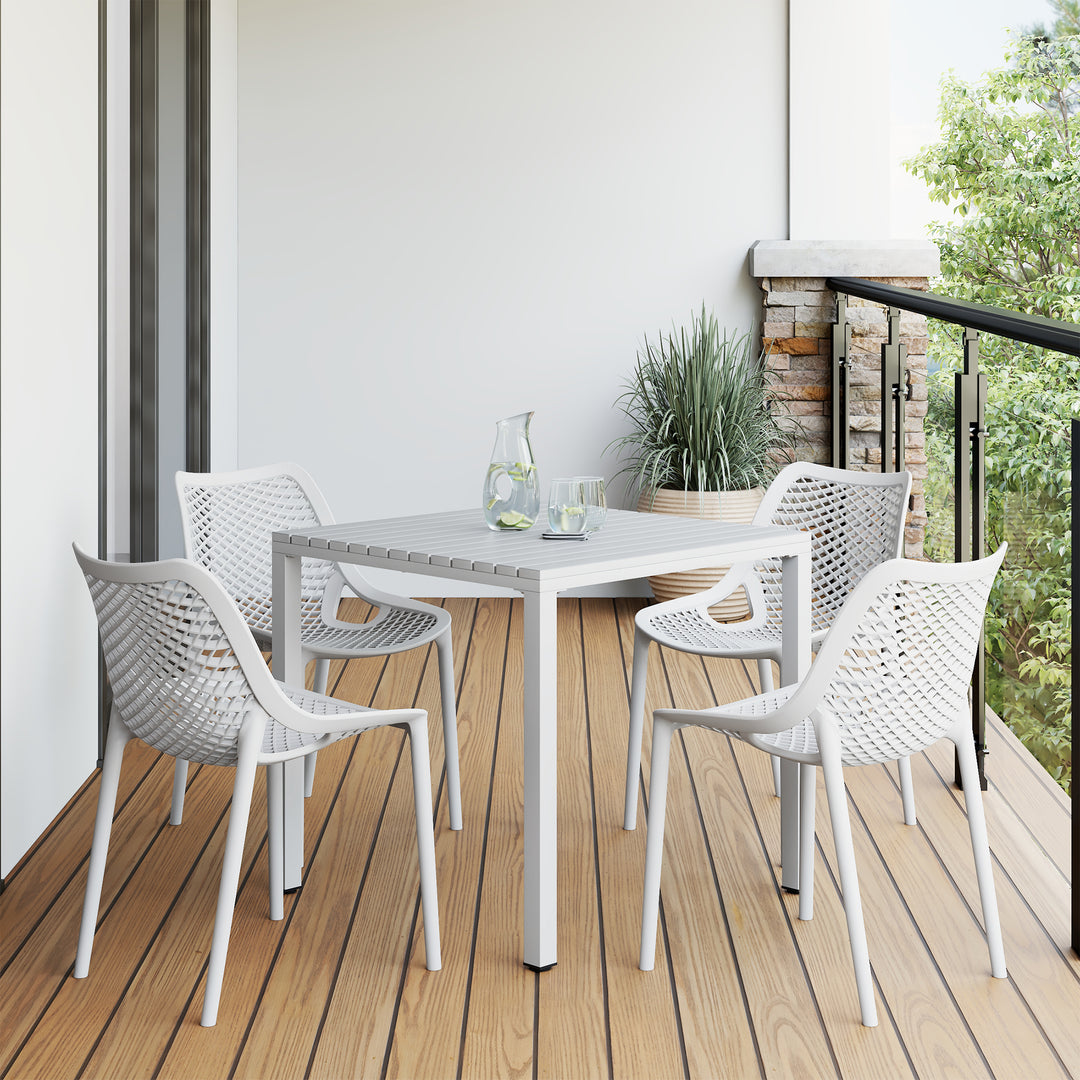 Playa 5-Piece Outdoor Patio Metal Frame Dining Table Set with Stackable Patio Dining Chairs