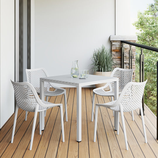 Playa 5-Piece Outdoor Patio Metal Frame Dining Table Set with Stackable Patio Dining Chairs