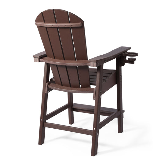 Malibu Outdoor HDPE  Tall Adirondack Counter Height Bar Chair With Cup Holder