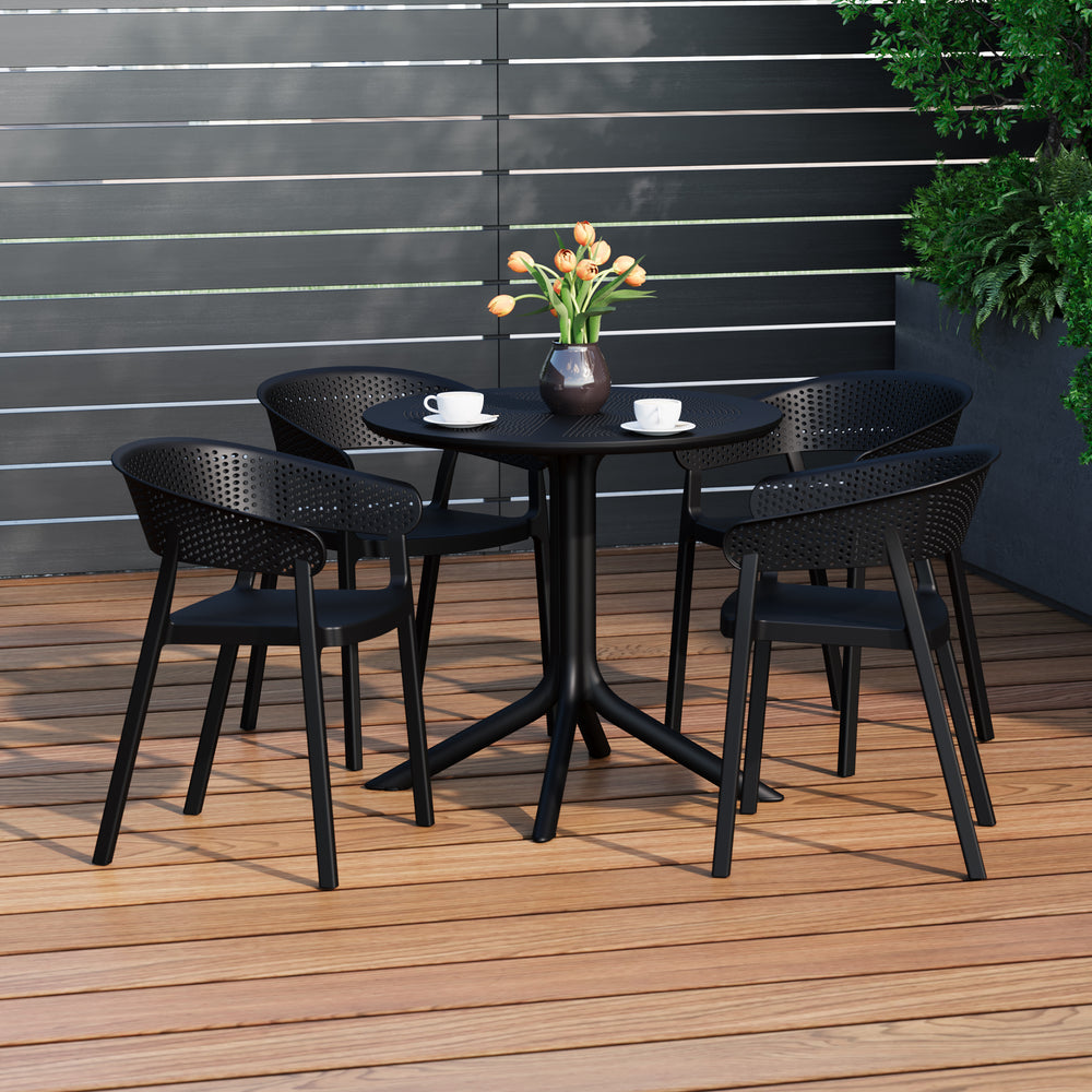 Playa 5-Piece Modern Patio Round Dining Table Set with Stackable Patio Dining Chairs