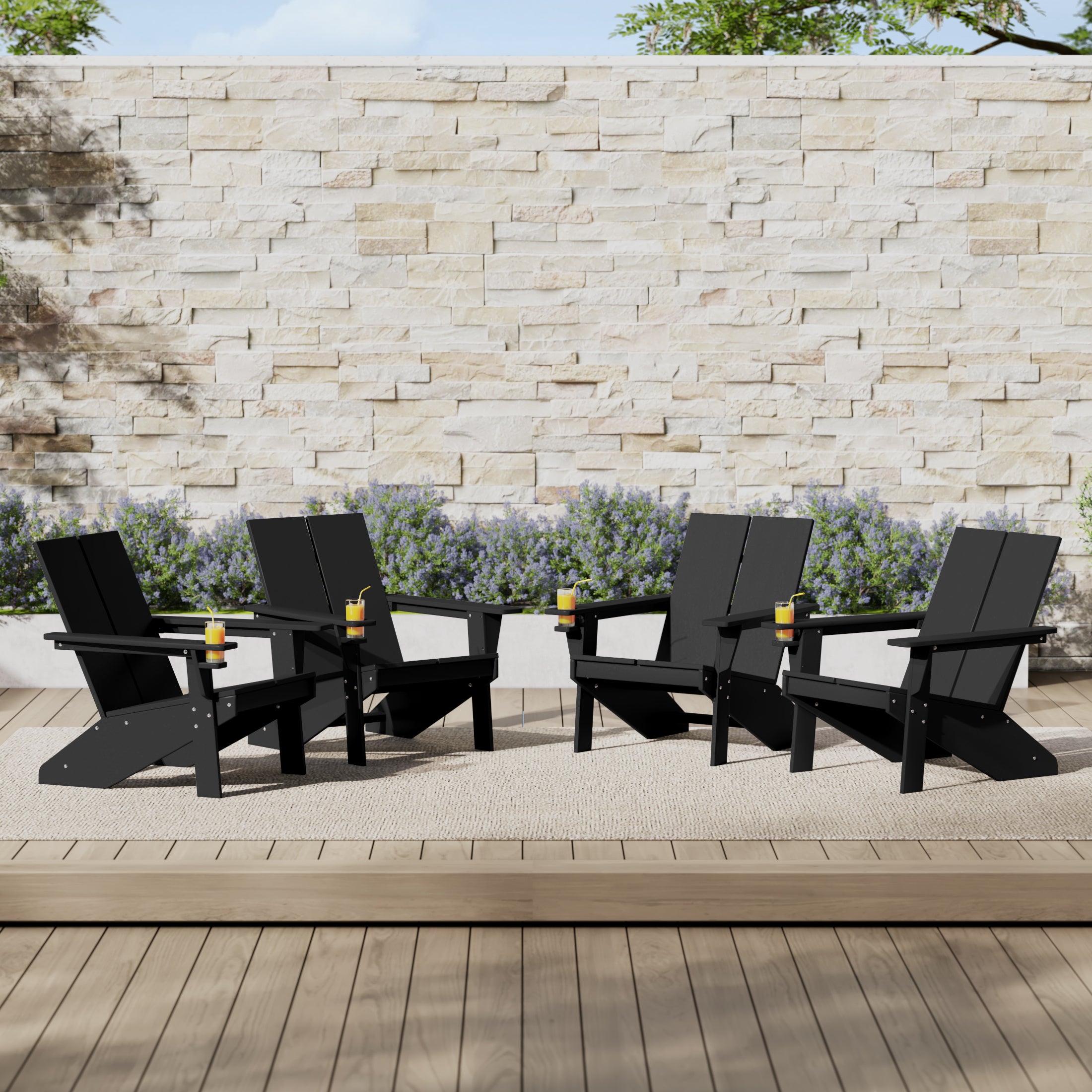 Riviera Outdoor HDPE Modern Adirondack Chair with Cup Holder (Set of 4)