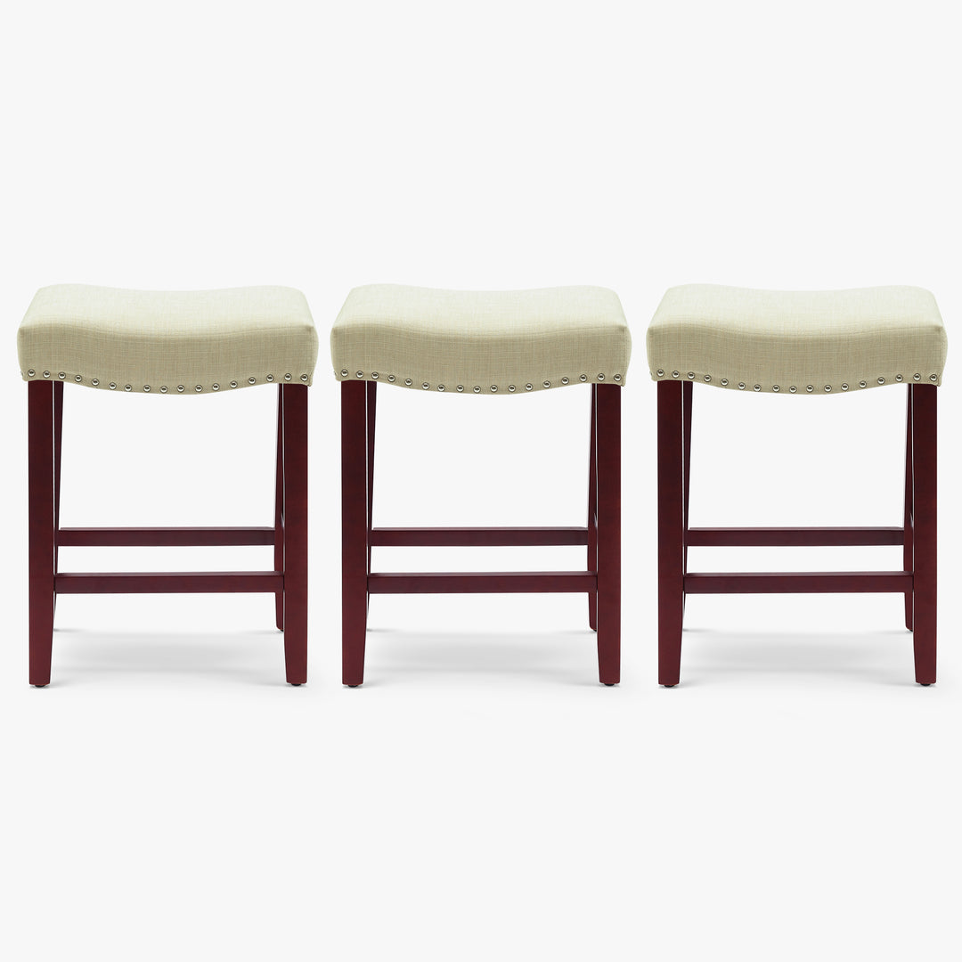 Lenox 24" Upholstered Saddle Seat Cherry Counter Stool (Set of 3)