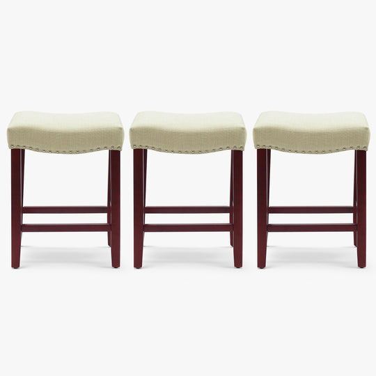 Lenox 24" Upholstered Saddle Seat Cherry Counter Stool (Set of 3)