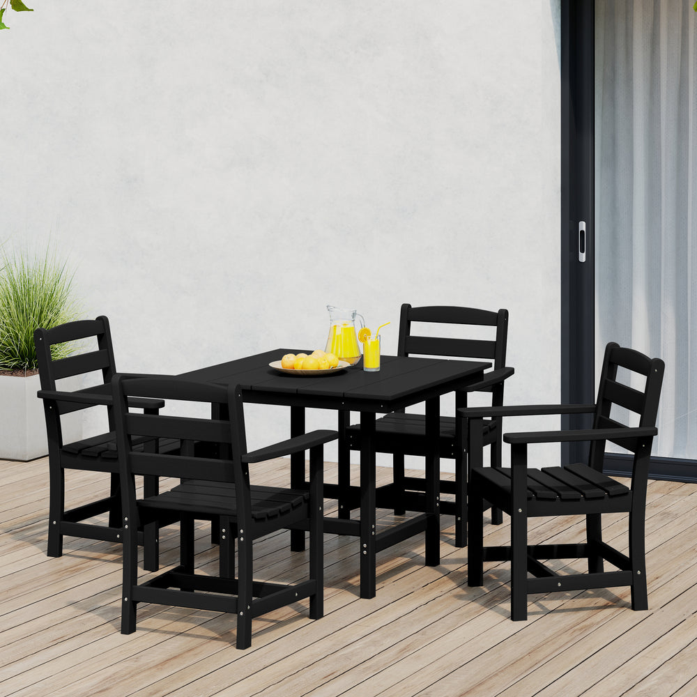 Ashore 5-Piece HDPE Outdoor Square Patio Dining Table Set with Armchairs