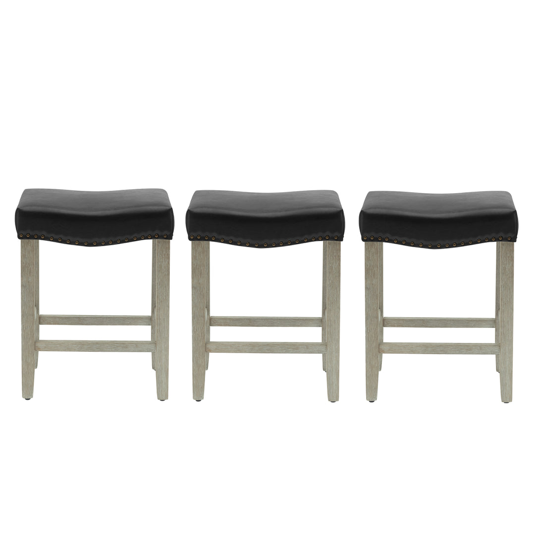 Lenox 24" Upholstered Saddle Seat Antique Gray Counter Stool (Set of 3)