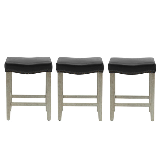 Lenox 24" Upholstered Saddle Seat Antique Gray Counter Stool (Set of 3)