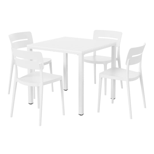 Playa 5-Piece Outdoor Metal Frame Dining Table Patio Set with Stackable Patio Dining Chairs
