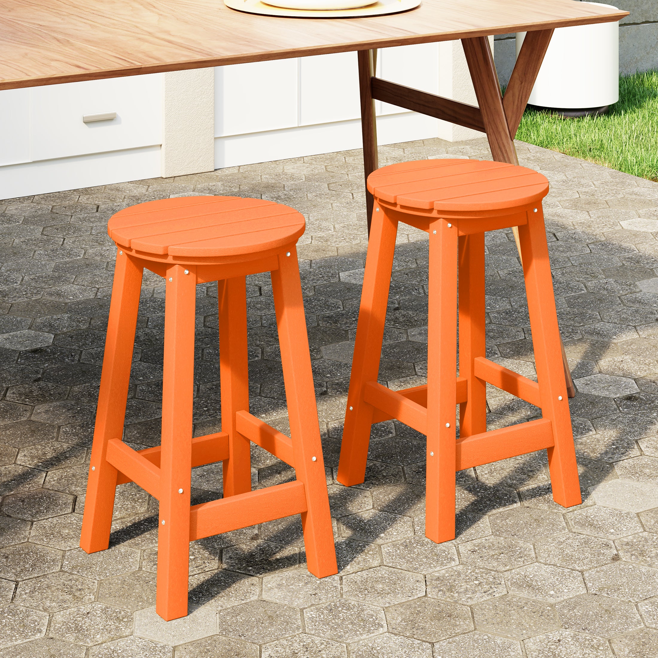 Malibu 24" HDPE Outdoor Patio Round Counter Height Bar Stool Set of 2