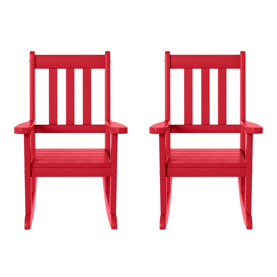 Malibu Outdoor HDPE Plastic Preschool Toddler Rocking Chairs (Set of 2)