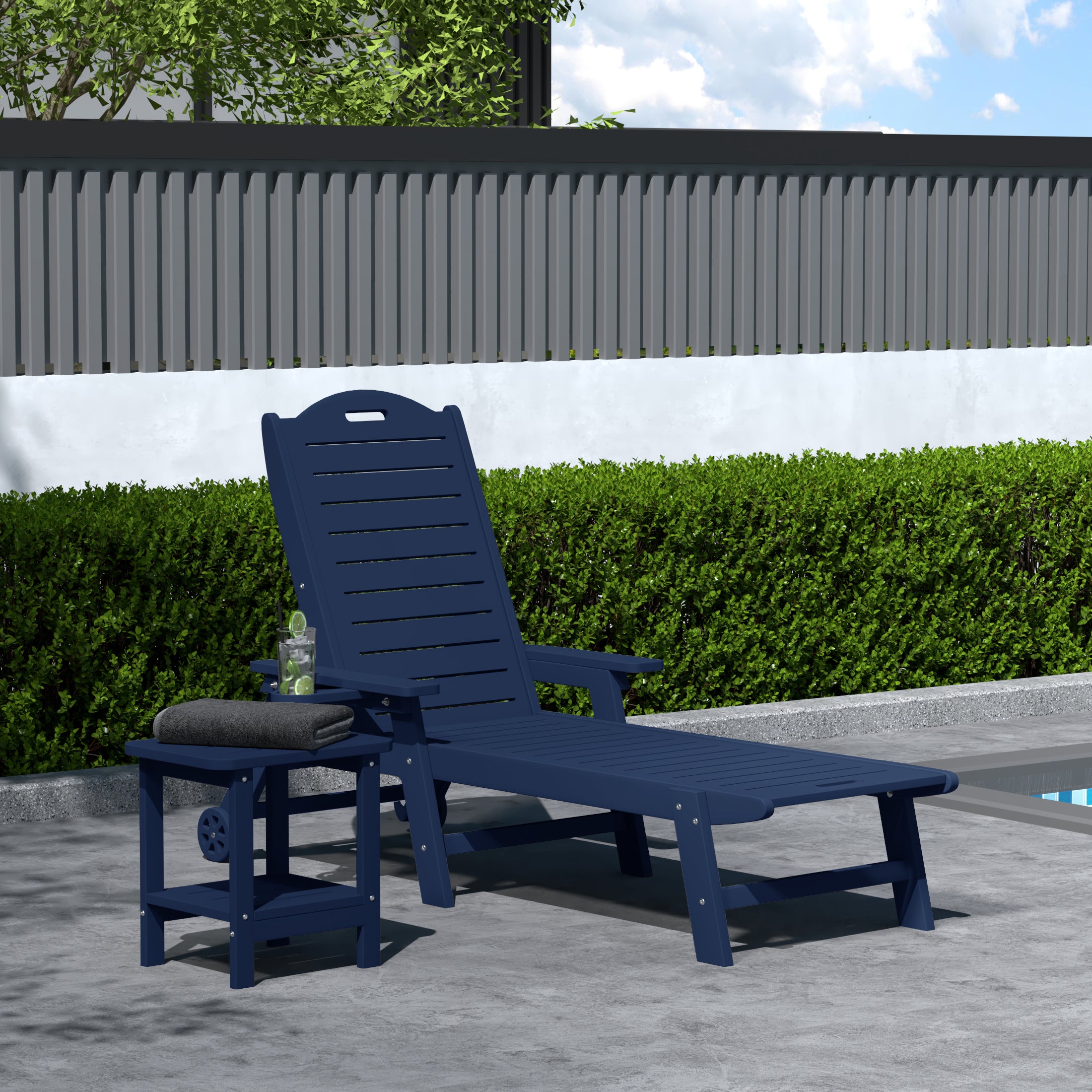 Aruba 2-Piece Outdoor Patio Chaise Lounge Chair with Wheels & Cup Holder with Patio Side Table