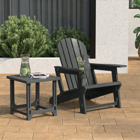 Azura 2-Piece HDPE Plastic Adirondack Patio Chair With 18" Side Table Set