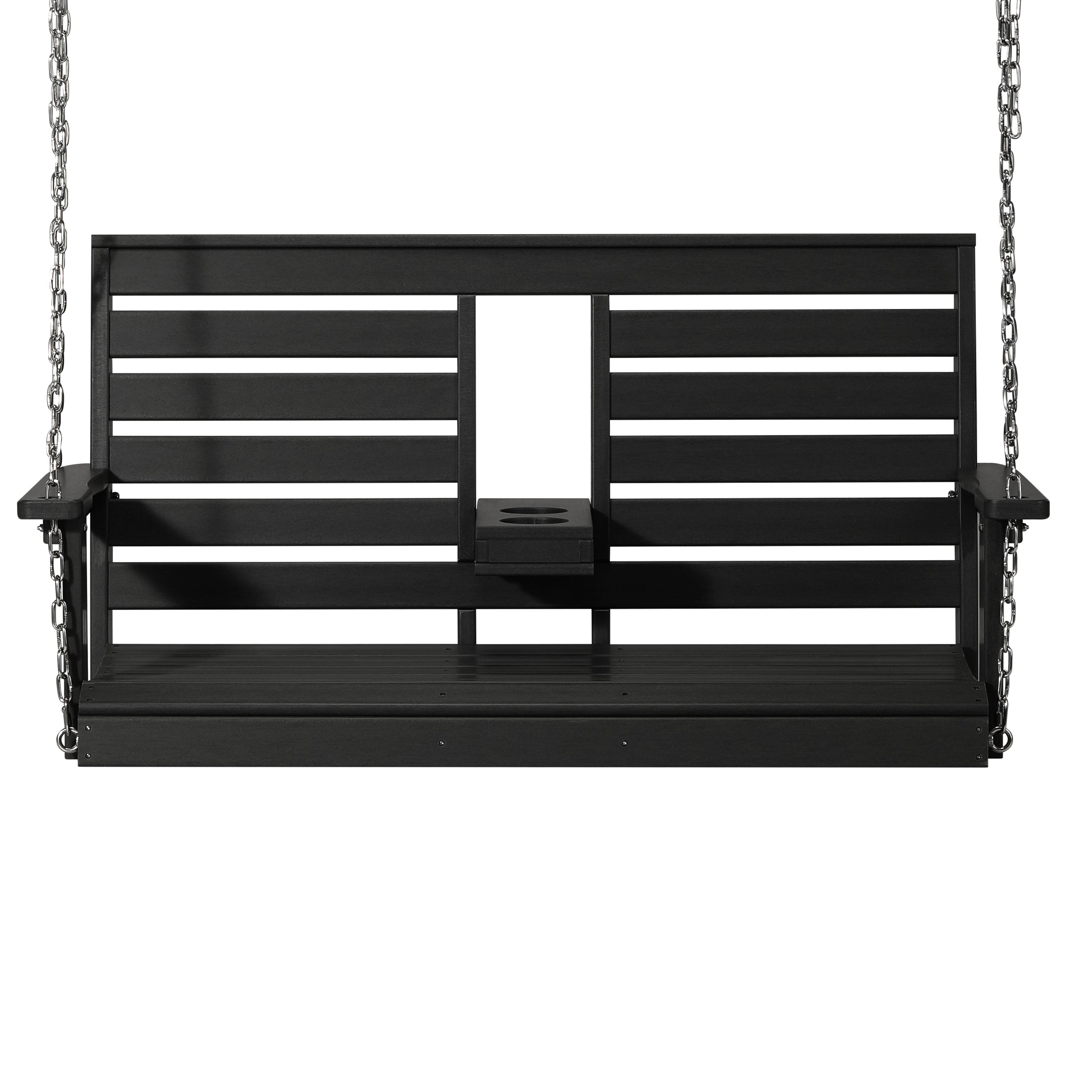 St Charles Outdoor HDPE 54" Front Hanging Porch Swing Bench With Cupholders