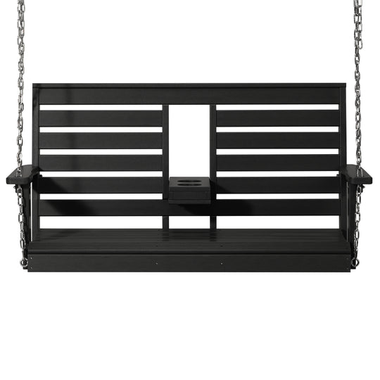 St Charles Outdoor HDPE 54" Front Hanging Porch Swing Bench With Cupholders