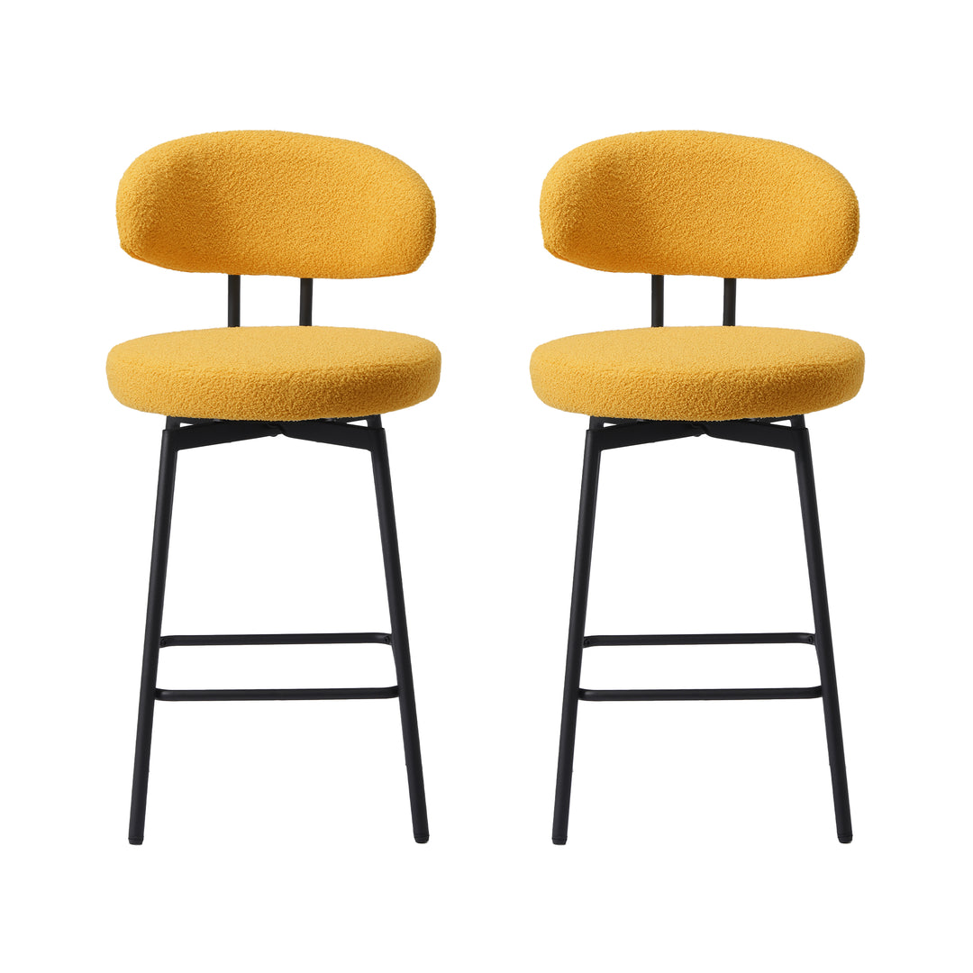 Alexandria Modern Upholstered Sherpa Fabric Counter Height Bar Stools with Back (Set of 2)