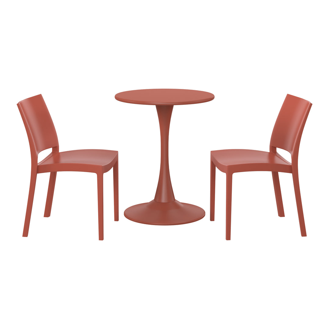 Playa 3-Piece Outdoor Round Metal Patio Dining Table Set With Stackable Patio Dining Side Chairs