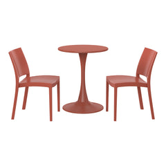 Playa 3-Piece Outdoor Round Metal Patio Dining Table Set With Stackable Patio Dining Side Chairs