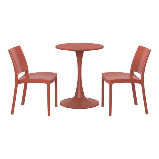 Playa 3-Piece Outdoor Round Metal Patio Dining Table Set With Stackable Patio Dining Side Chairs