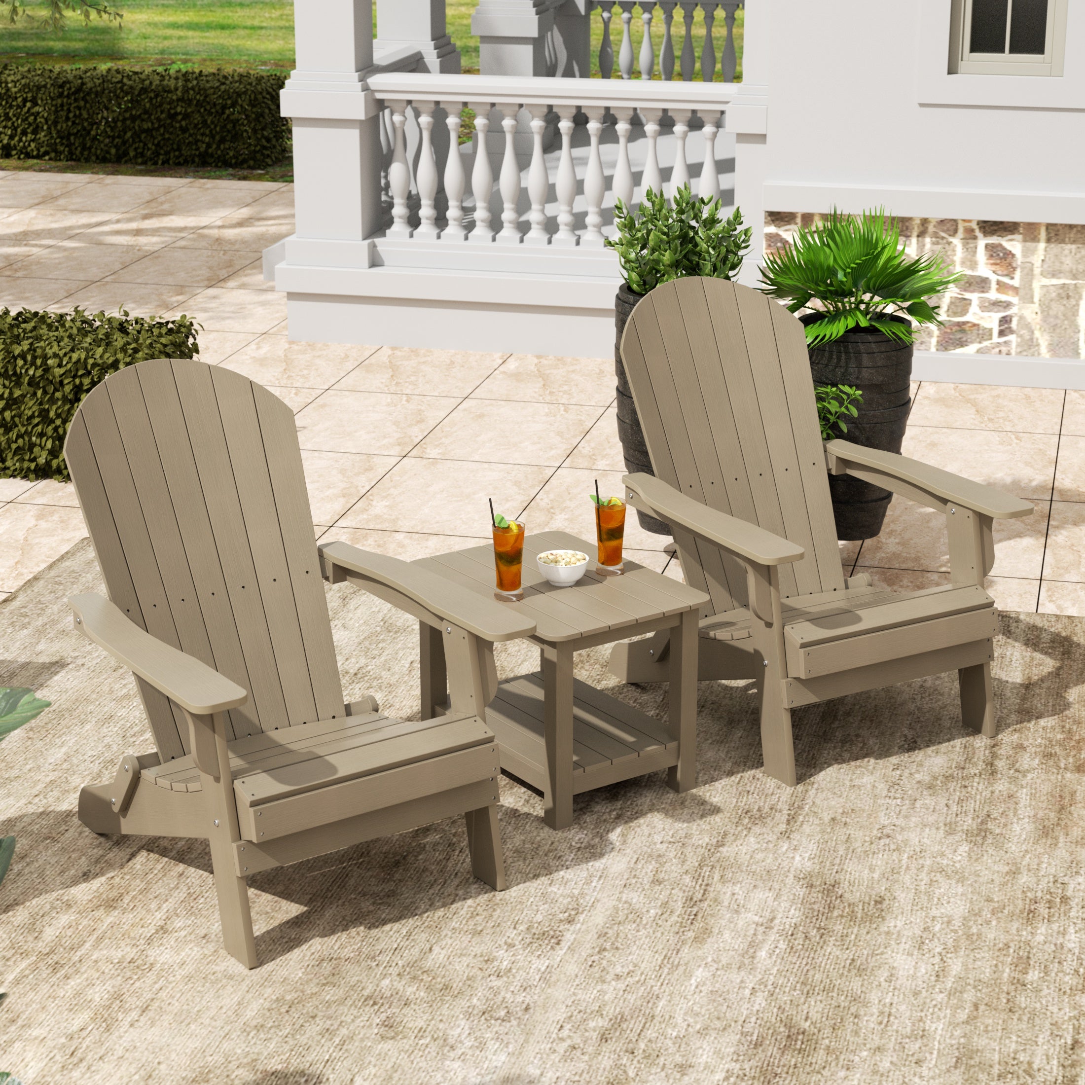 Tuscany 3PC Outdoor Adirondack Seashell Chair Set With Side Table