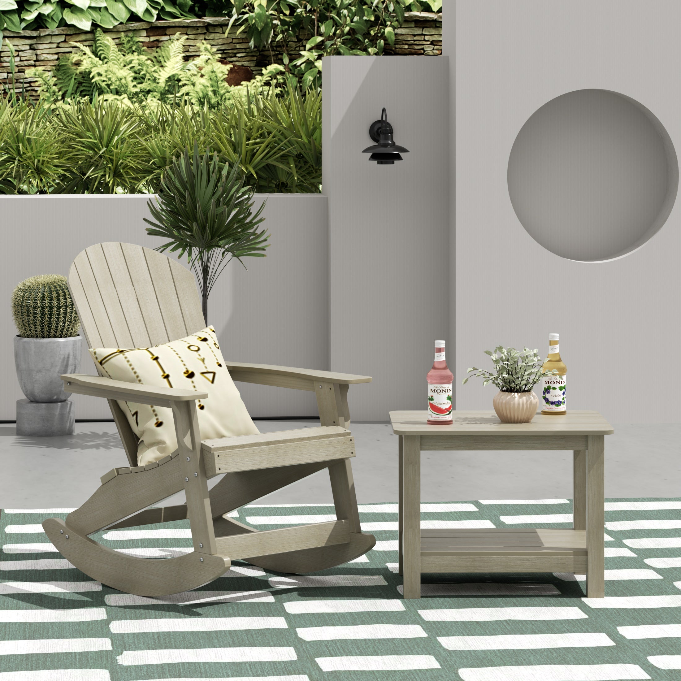 Tuscany 2-Piece HIPS Outdoor Rocking Adirondack Chair With Side Table