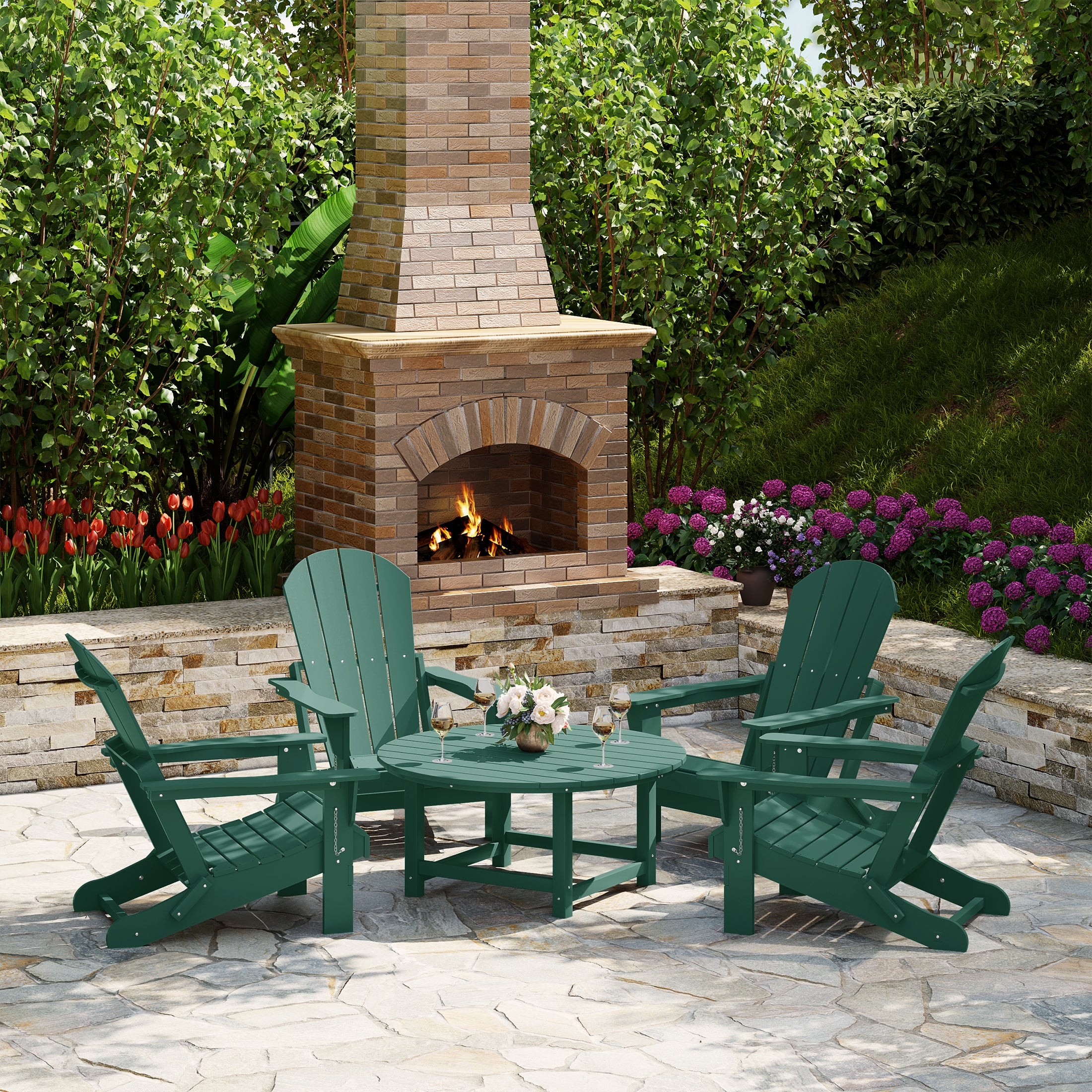 Malibu 5-Piece HDPE Folding Adirondack Chair Outdoor Patio