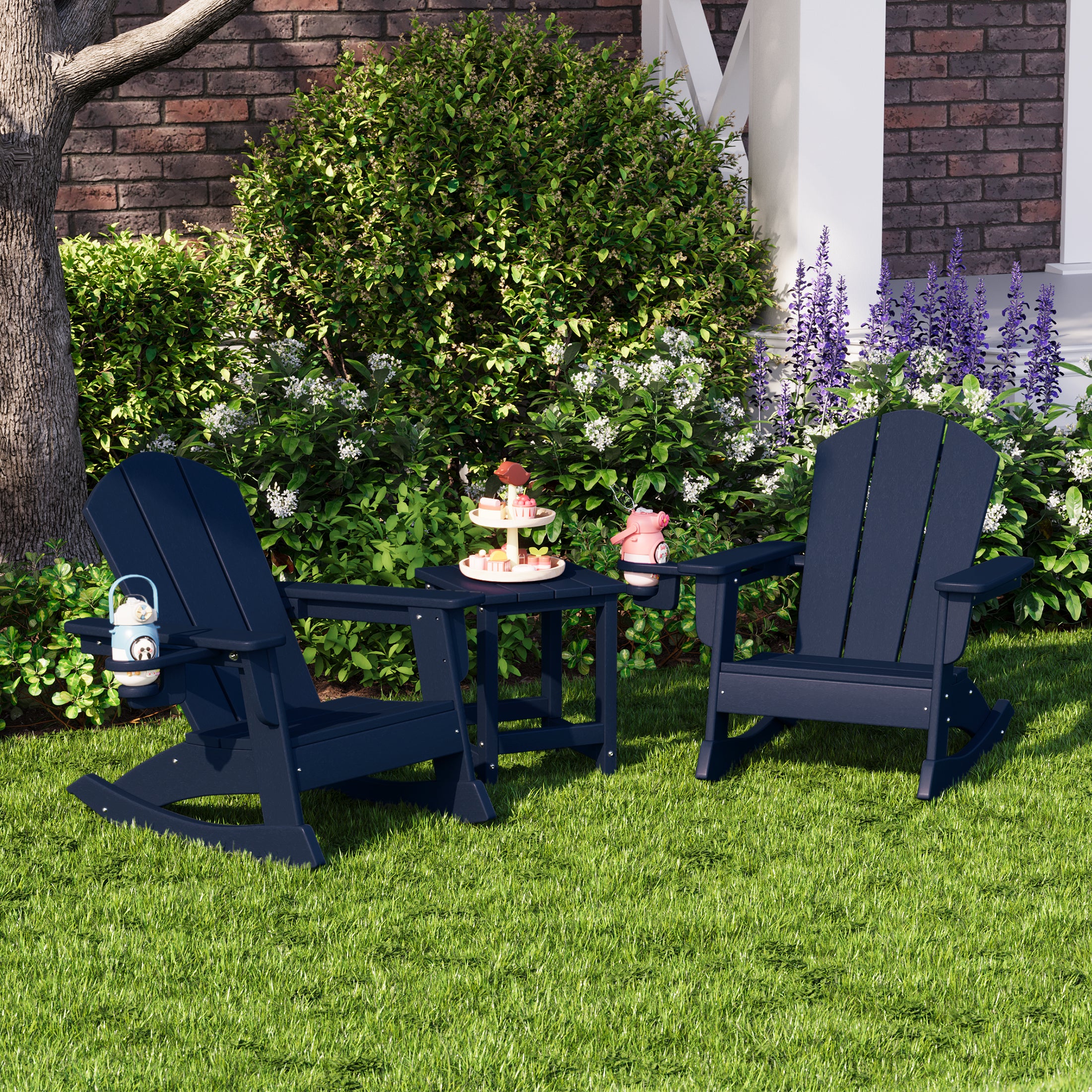 Malibu 3-Piece Kids Rocking Chair With Cup Holder and Square Side Table Set
