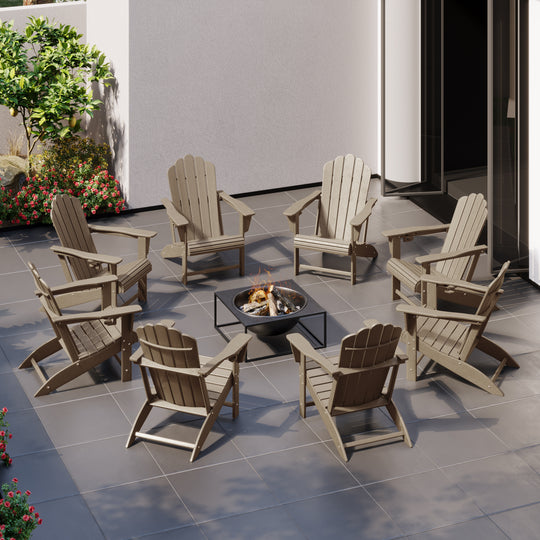 Highland Outdoor Patio HDPE Adirondack Chairs With Cup Holders (Set of 8)