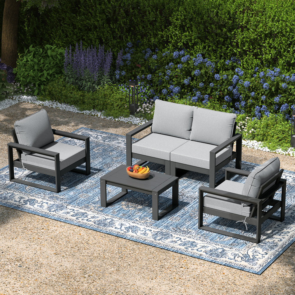 Montara 5-Piece Modern HDPE Outdoor Patio Furniture Sofa Conversation Set with Coffee Table