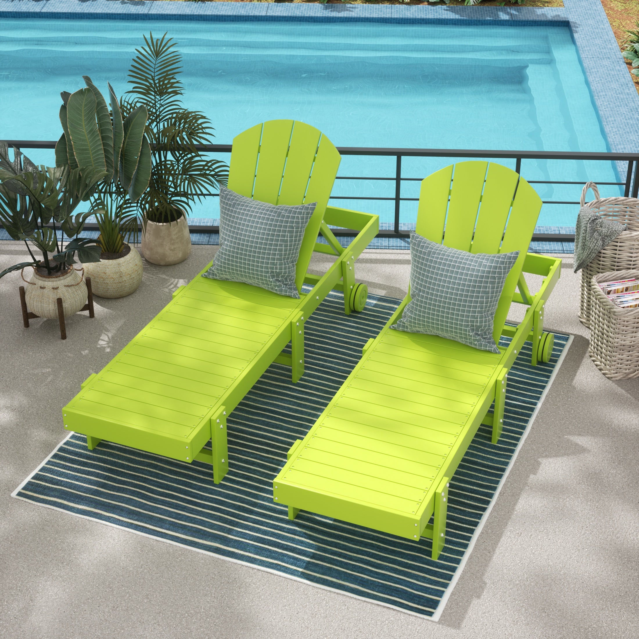 Malibu Adirondack Poly Reclining Chaise Lounge With Wheels (Set Of 2)