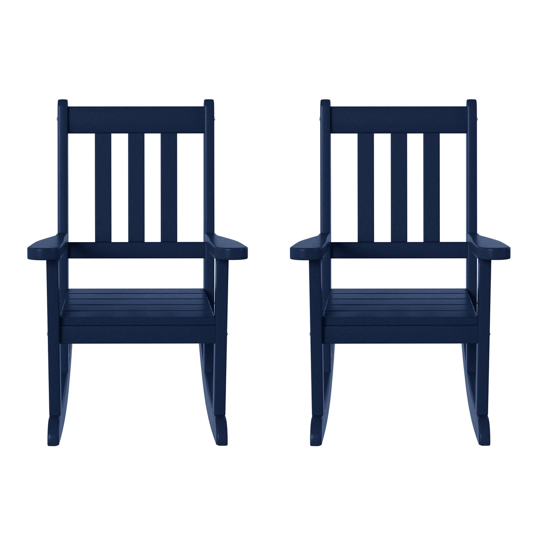 Malibu Outdoor HDPE Plastic Preschool Toddler Rocking Chairs (Set of 2)