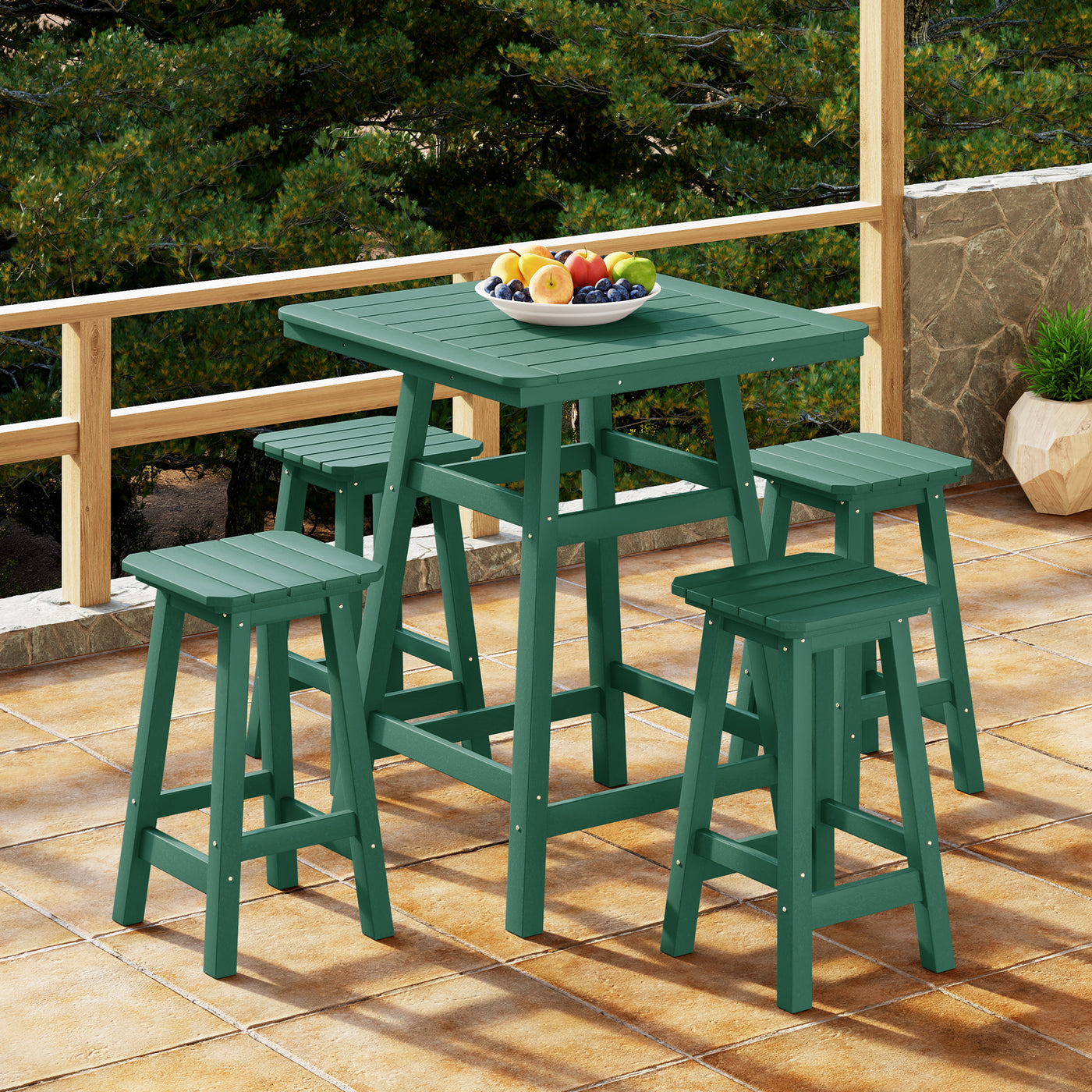 Malibu 5-Piece HDPE Outdoor Patio Dining Bar Bistro Table Set with Counter High Bar Stool