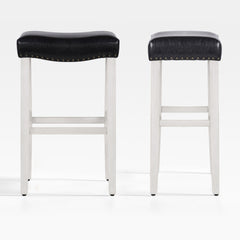 Lenox 29" upholstered nail head bar counter stools with Antique White color legs (2 piece set)