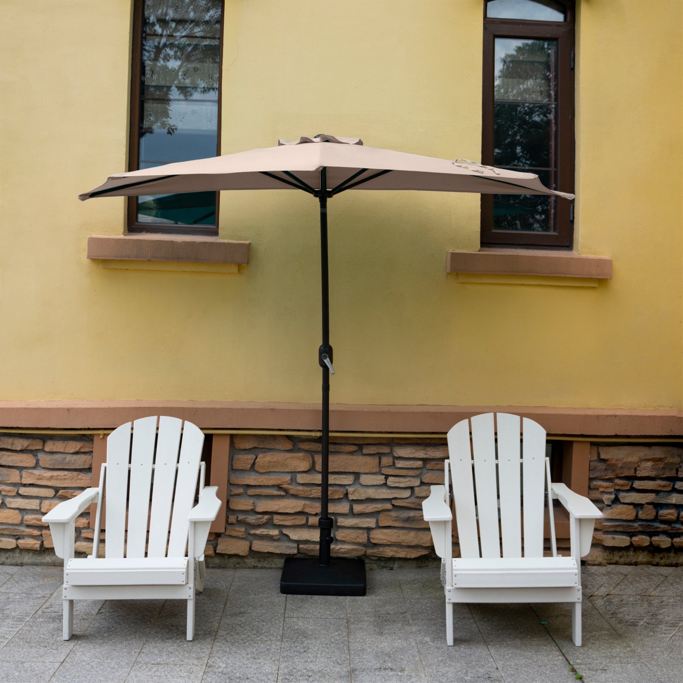 Lanai 9 ft. Aluminum Half Market Crank Lift Patio Umbrella