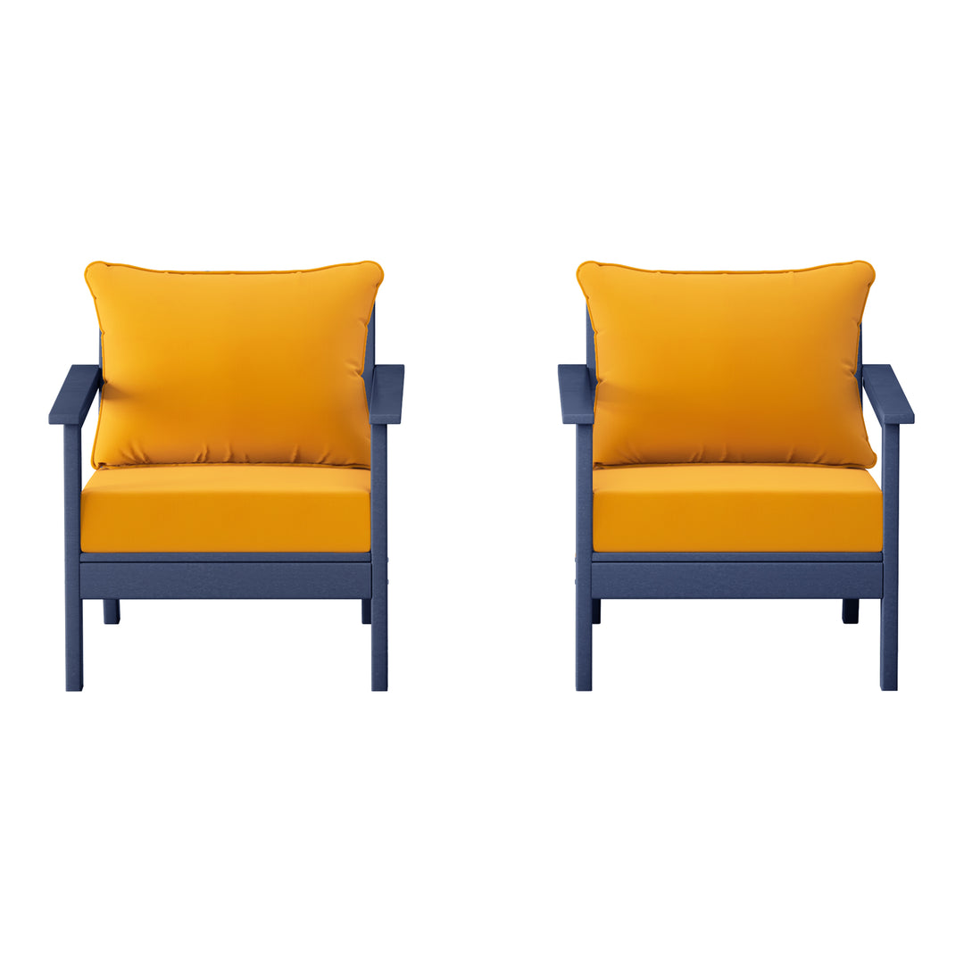 Avalon Outdoor Modern HDPE Patio Club Chairs with Deep Seat Cushions (Set of 2)
