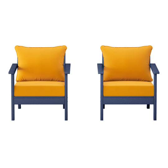 Avalon Outdoor Modern HDPE Patio Club Chairs with Deep Seat Cushions (Set of 2)