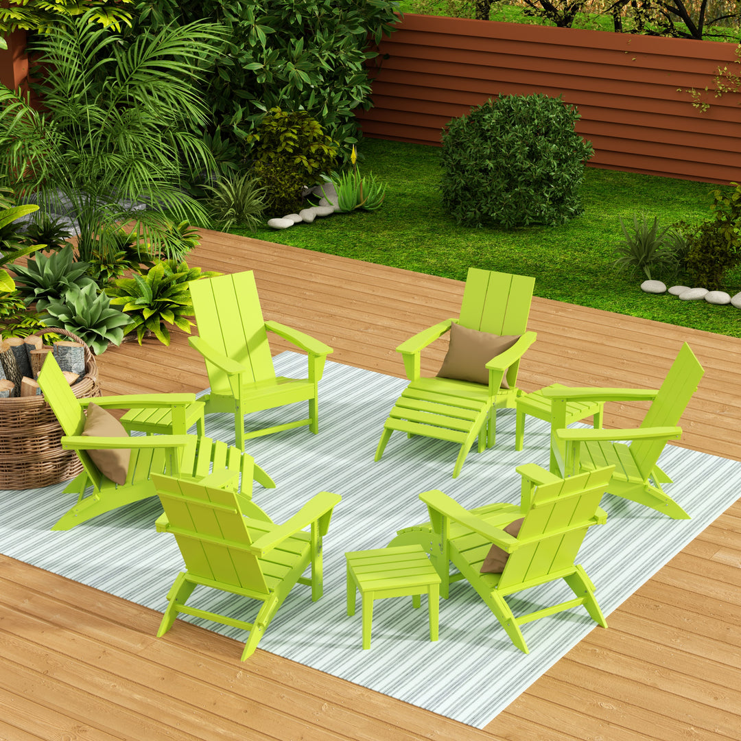 Ashore 12-Piece Modern Poly Folding Adirondack Chair with Ottoman and Side Table