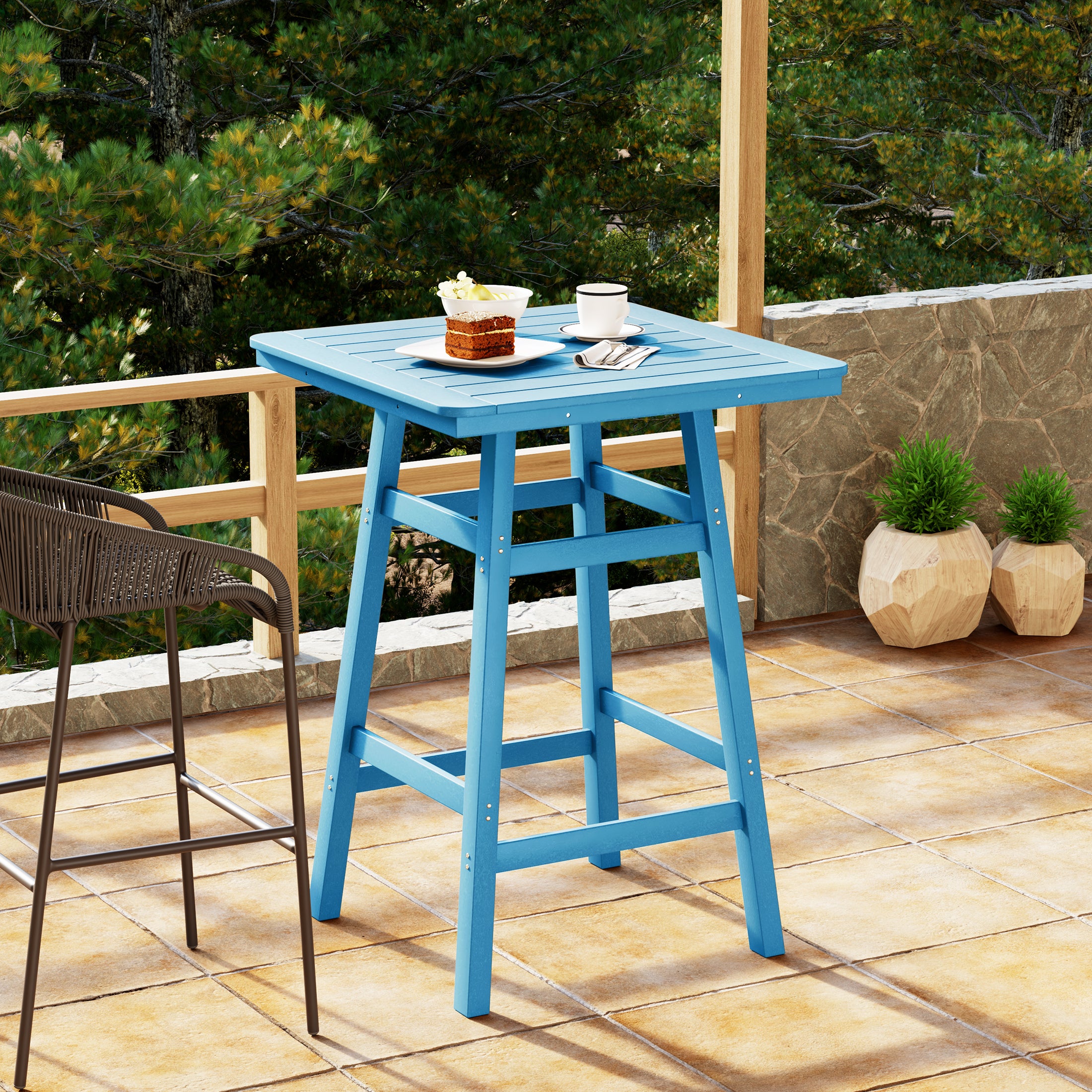 Malibu 30" Square Outdoor Patio Bistro Bar Table With Umbrella Hole