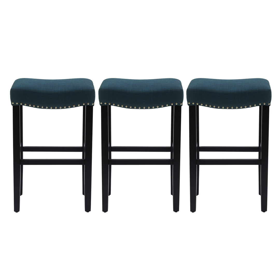 Lenox 29" Upholstered Saddle Seat Black Bar Stool (Set of 3)