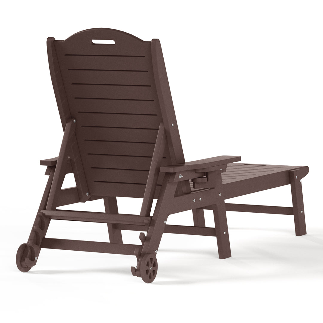 Aruba Outdoor HDPE Patio Chaise Lounges With Wheels & Cup Holder (Set of 4)